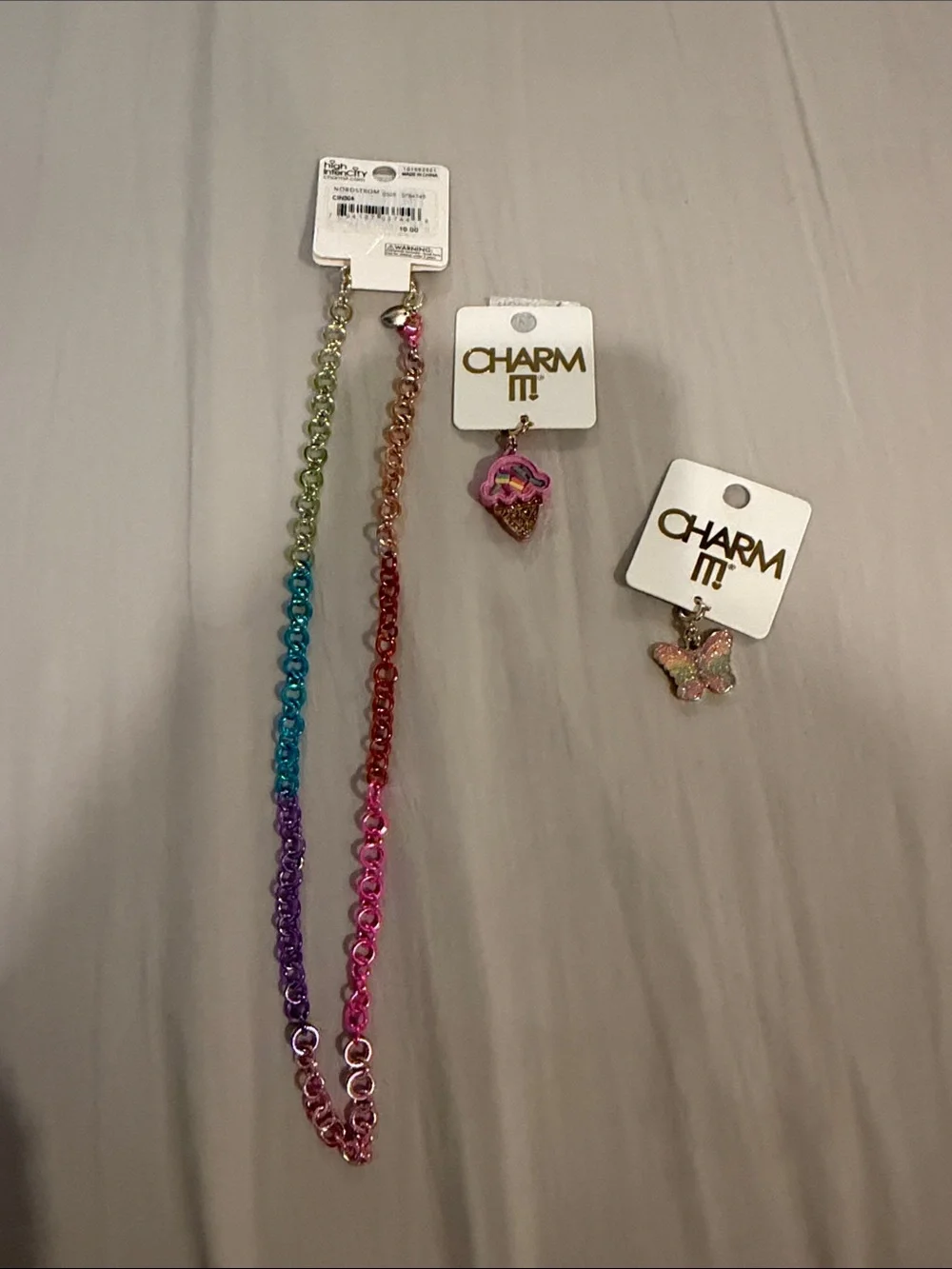 Kids Rainbow Chain Necklace with Ice Cream & Butterfly Charms